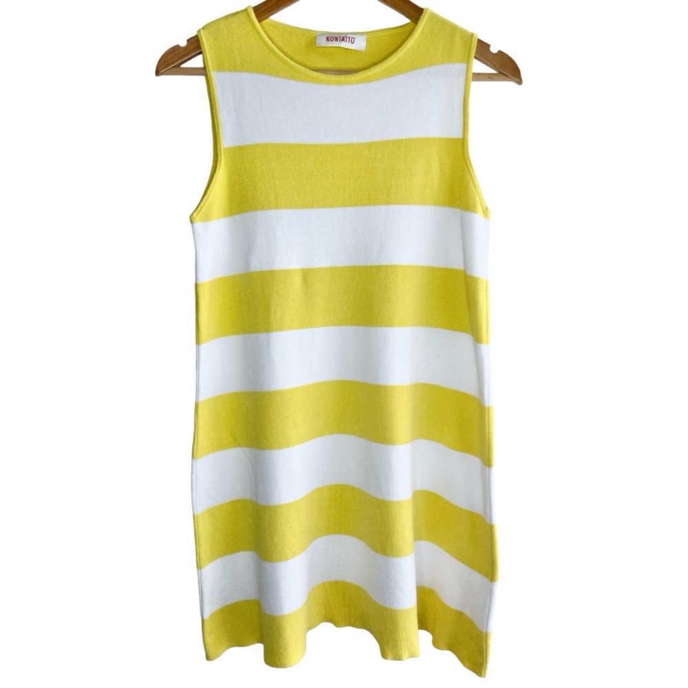 Konatto Sleeveless Striped Knit Shift Dress Size Small Yellow Nautical